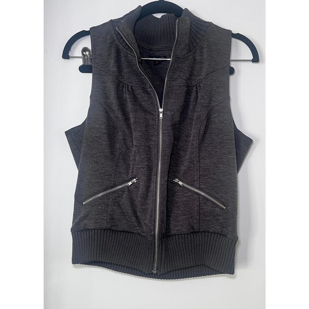 G by Guess Women’s Sleeveless Zip Vest Gray XL High Neck Pockets